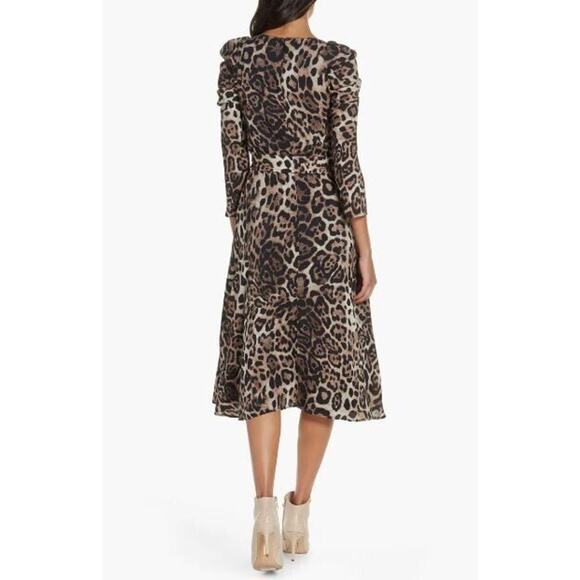 Eliza J Women's Leopard Print Long Sleeve Midi Dress in Brown Size 4 MSRP $158 - Picture 4 of 7